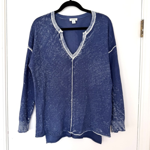 Sundance Sweaters - Sundance 100% Cotton Distressed Wash Sweater XS Blue Exposed Seam Boho